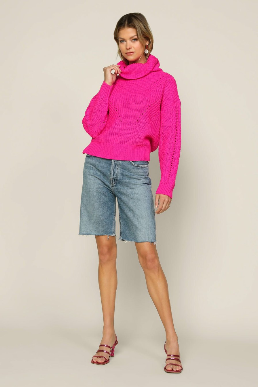 Clothing Skies Are Blue | Skies Are Blue Cozy Knit Turtleneck Sweater Clothing Hot Flamingo