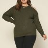 Plus Size Skies Are Blue | Skies Are Blue Clothing Plus Size Layla Cutout Shoulder Sweater Olive