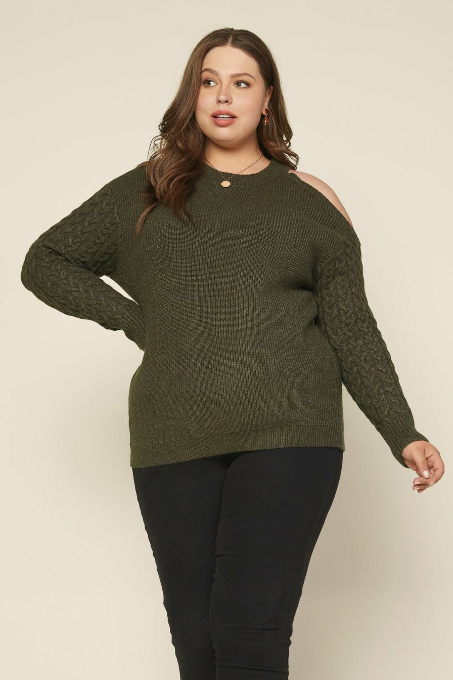 Plus Size Skies Are Blue | Skies Are Blue Clothing Plus Size Layla Cutout Shoulder Sweater Olive