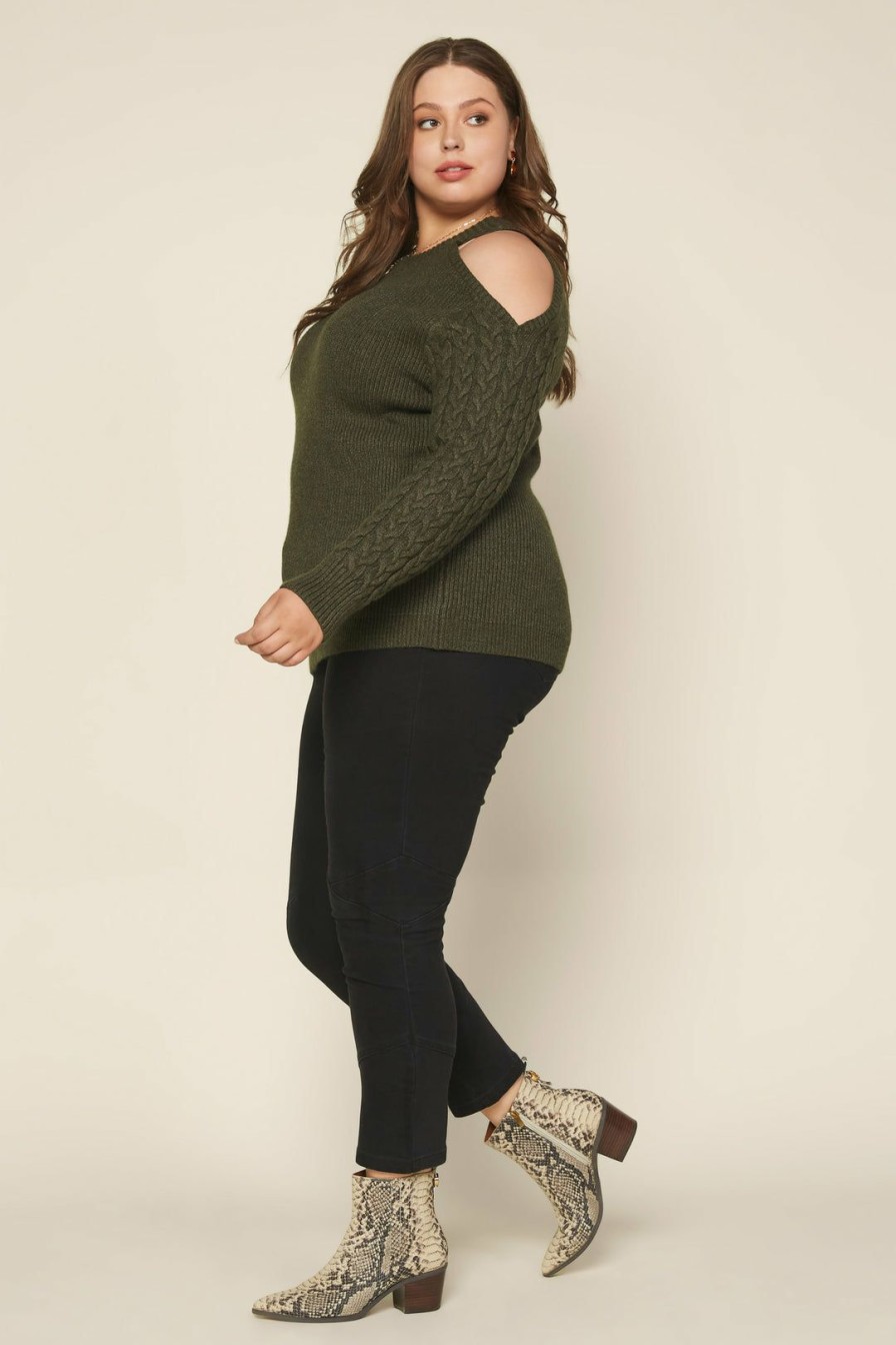 Plus Size Skies Are Blue | Skies Are Blue Clothing Plus Size Layla Cutout Shoulder Sweater Olive