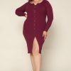 Plus Size Skies Are Blue | Skies Are Blue Plus Size Button Down Knit Dress Violet