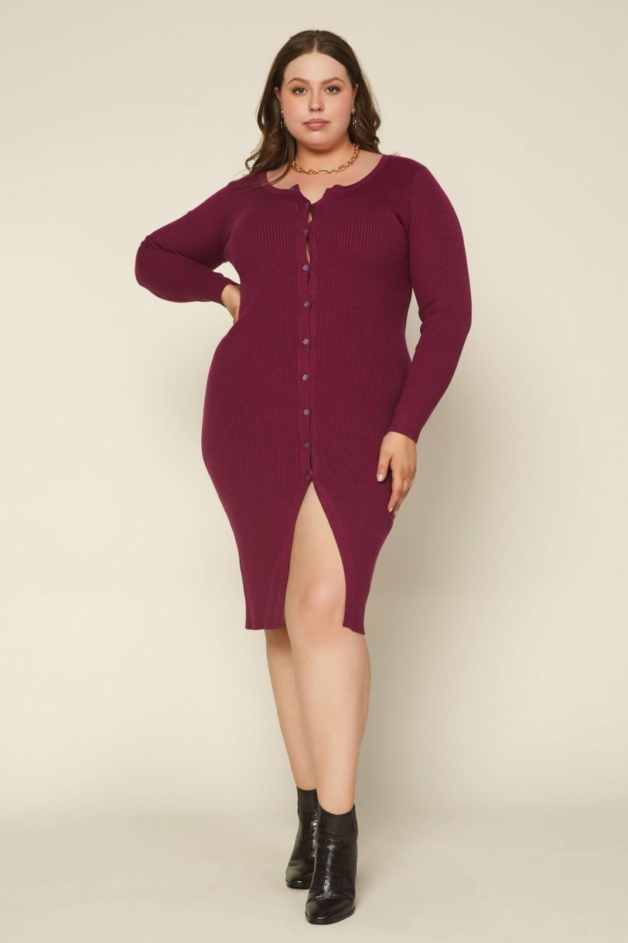 Plus Size Skies Are Blue | Skies Are Blue Plus Size Button Down Knit Dress Violet