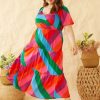 Plus Size Skies Are Blue | Skies Are Blue Plus Size Iliana Multicolor Tiered Dress Rainbow Stripe