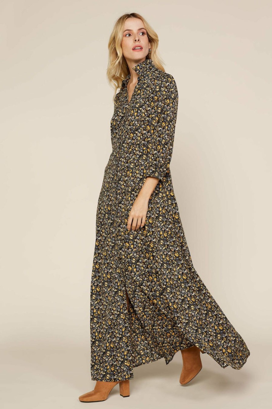 Clothing Skies Are Blue | Skies Are Blue Angelina Floral Maxi Dress Black-Yellow Floral