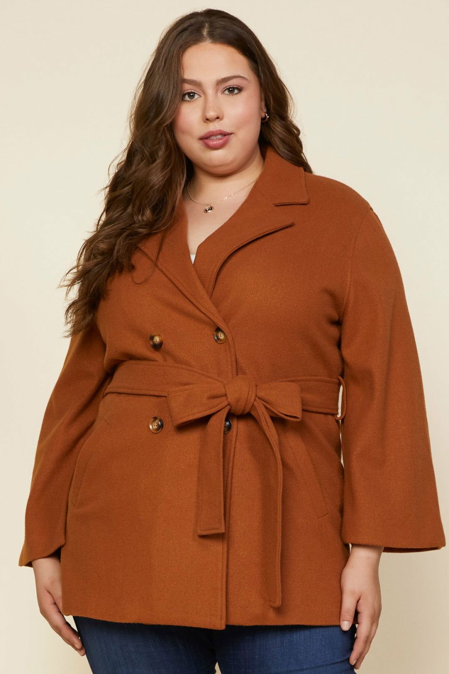 Plus Size Skies Are Blue | Skies Are Blue Clothing Plus Size Kenzie Belted Cape Coat Camel