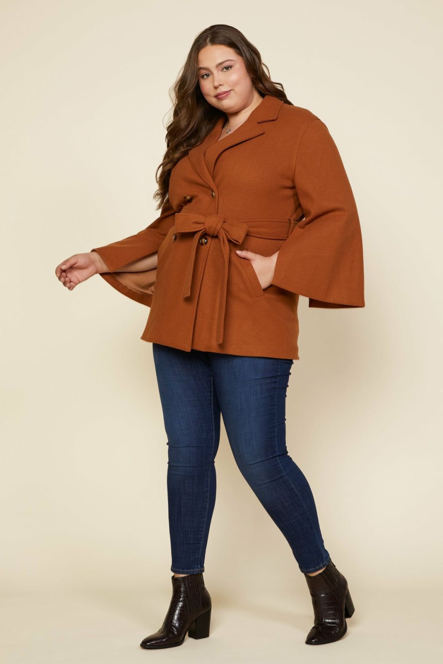 Plus Size Skies Are Blue | Skies Are Blue Clothing Plus Size Kenzie Belted Cape Coat Camel