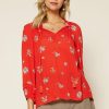 Clothing Skies Are Blue | Skies Are Blue Clothing Floral Long Sleeve Blouse Coral Red