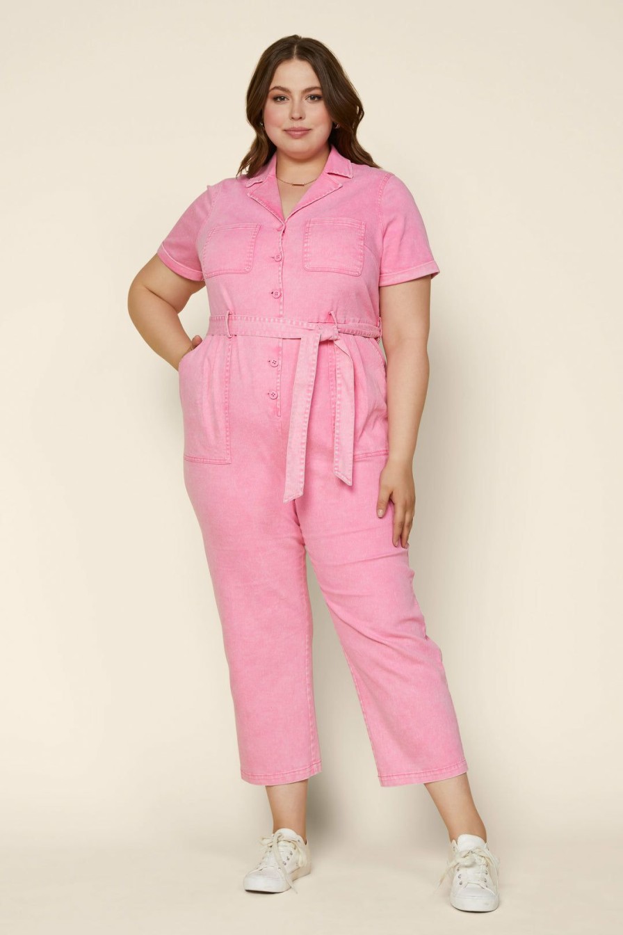 Clothing Skies Are Blue | Skies Are Blue Plus Size Kendall Utility Jumpsuit New In Plus Size Pink