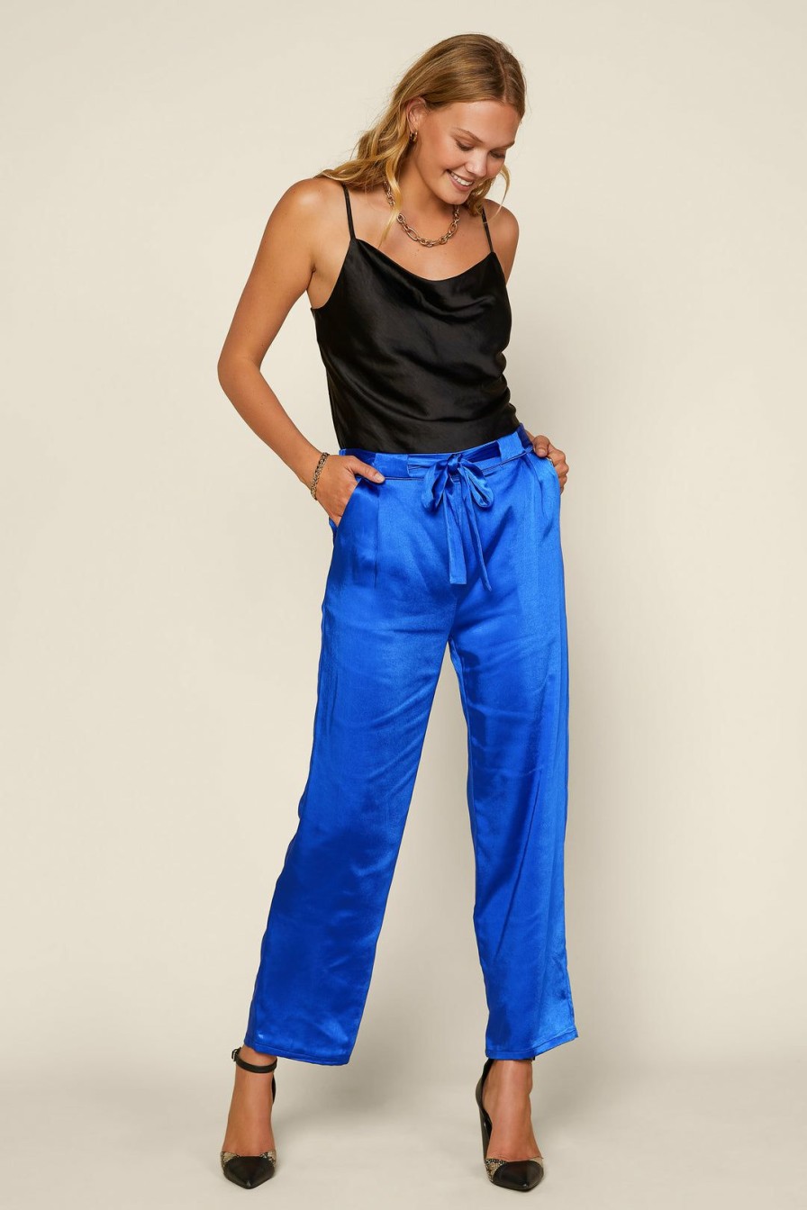 Clothing Skies Are Blue | Skies Are Blue Wide Leg Satin Pants Clothing Cobalt