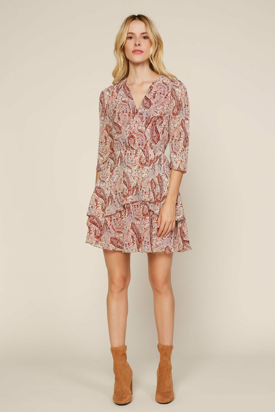 Clothing Skies Are Blue | Skies Are Blue Madison Paisley Mini Dress Cream-Rust