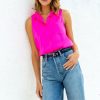 Clothing Skies Are Blue | Skies Are Blue Sleeveless Button Down Top New In Clothing Hot Fuchsia