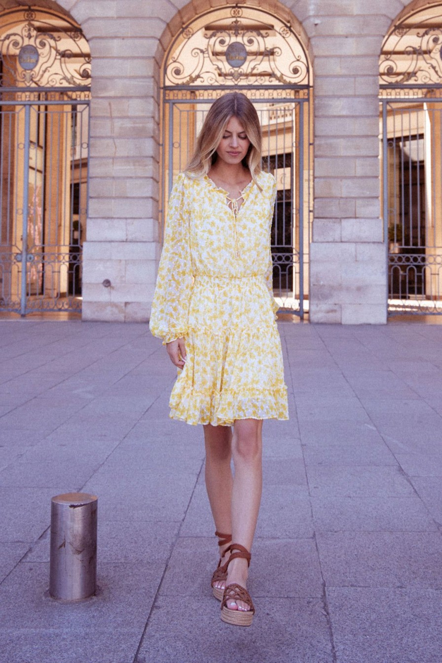 Clothing Skies Are Blue | Skies Are Blue Sweet Floral Mini Dress New In Clothing White-Yellow