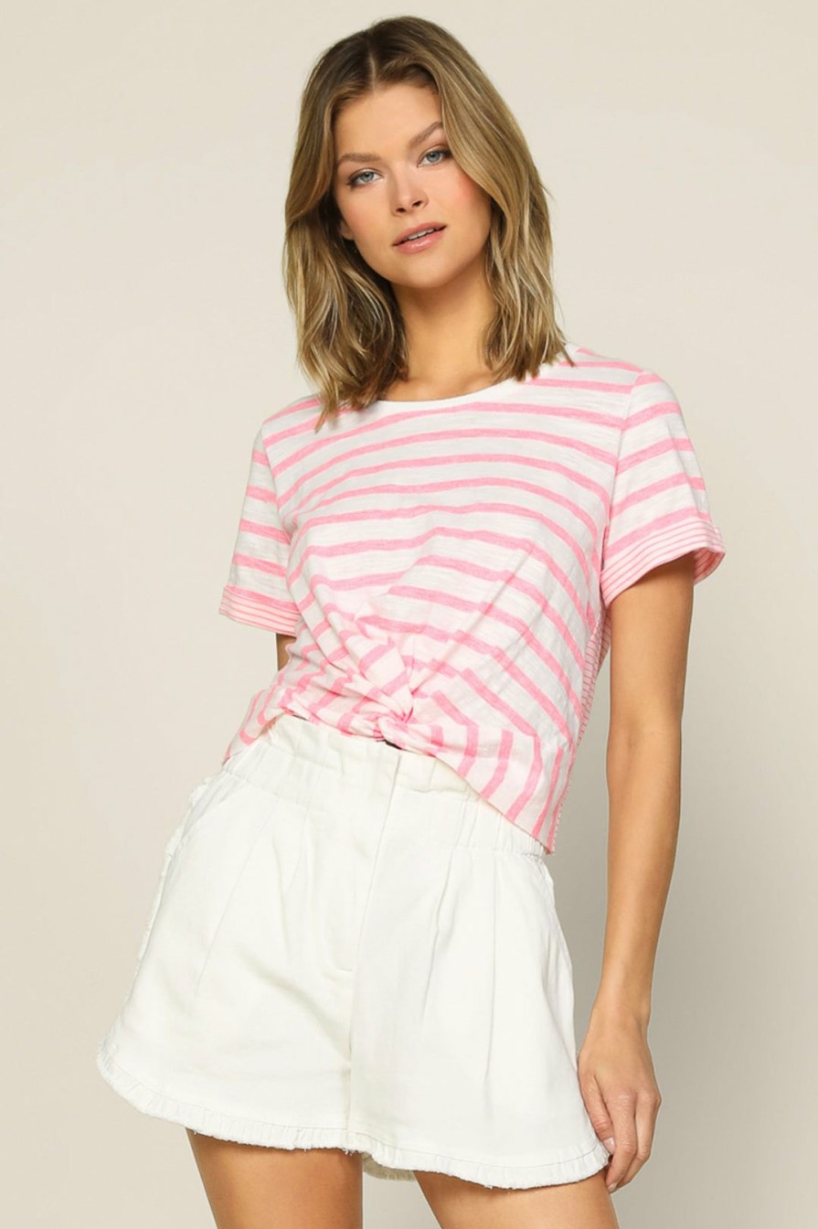 Clothing Skies Are Blue | Skies Are Blue Striped Twist Front Top Pink White