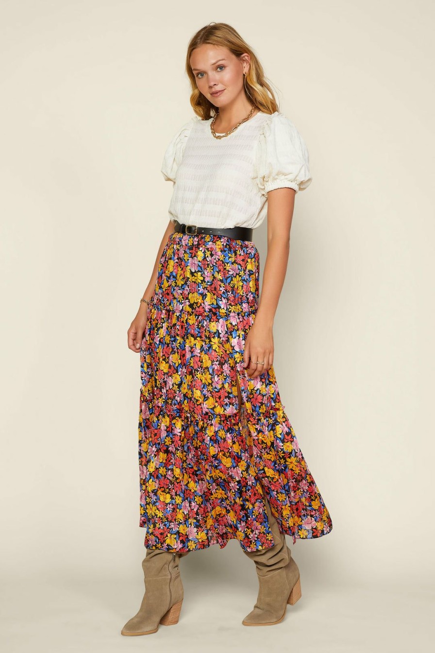 Clothing Skies Are Blue | Skies Are Blue Floral Tiered Maxi Skirt Multi Floral