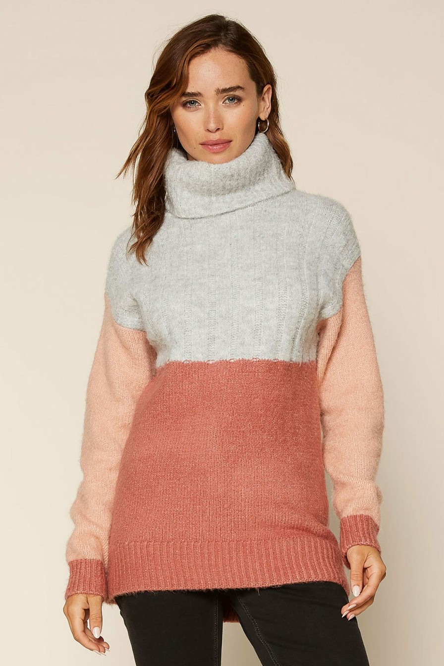 Clothing Skies Are Blue | Skies Are Blue Colorblock Turtleneck Sweater Clothing Grey-Blush