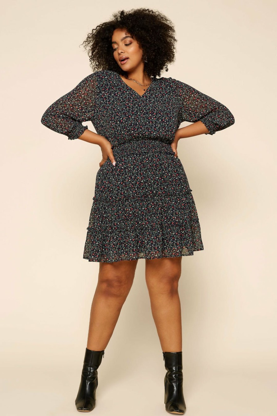 Plus Size Skies Are Blue | Skies Are Blue Plus Size Ditsy Floral Mini Dress Clothing Navy