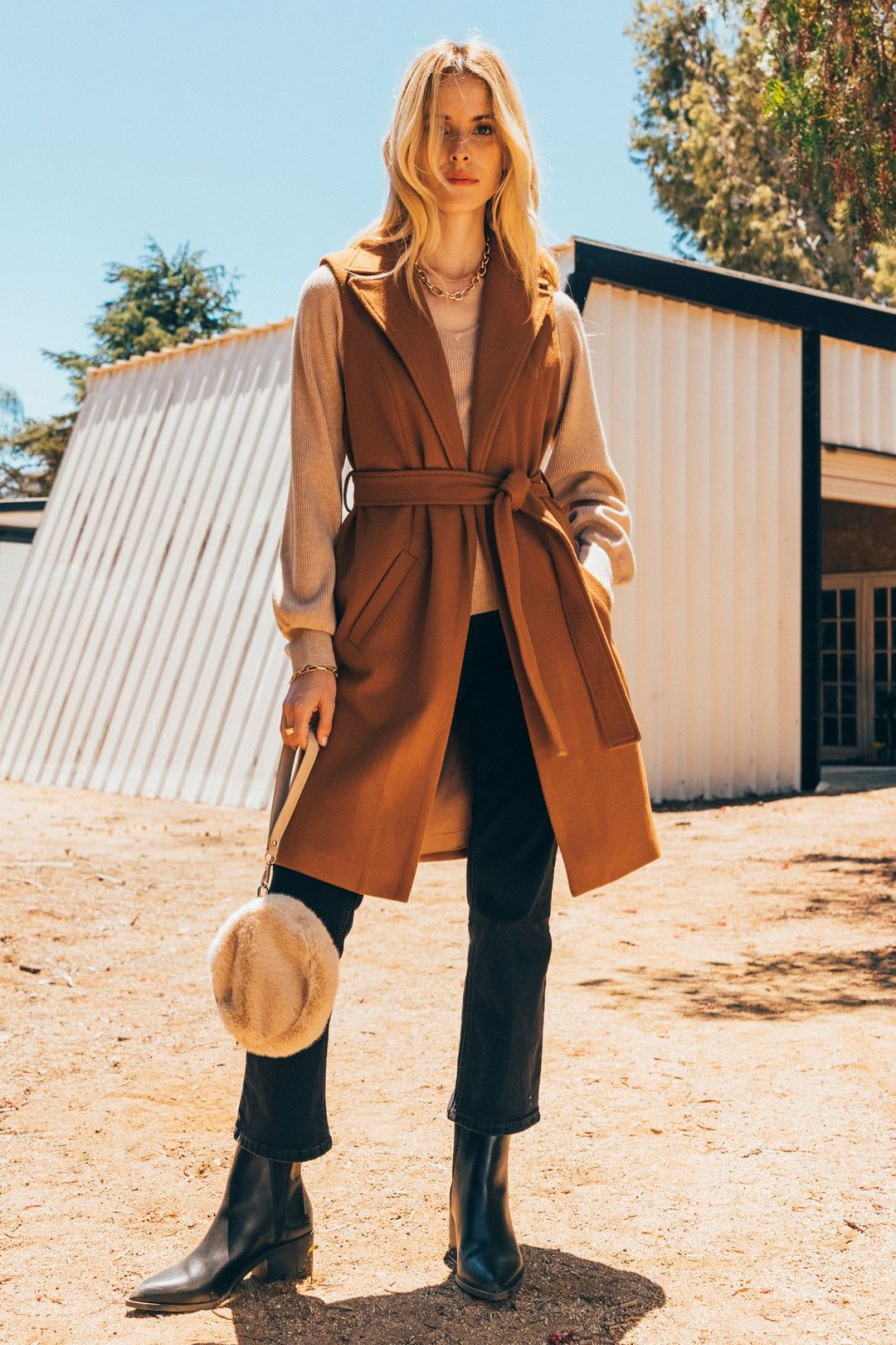 Clothing Skies Are Blue | Skies Are Blue Clothing Eden Belted Long Vest Camel