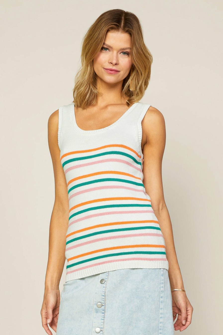 Clothing Skies Are Blue | Skies Are Blue New In Clothing Striped Sweater Tank Top White Green