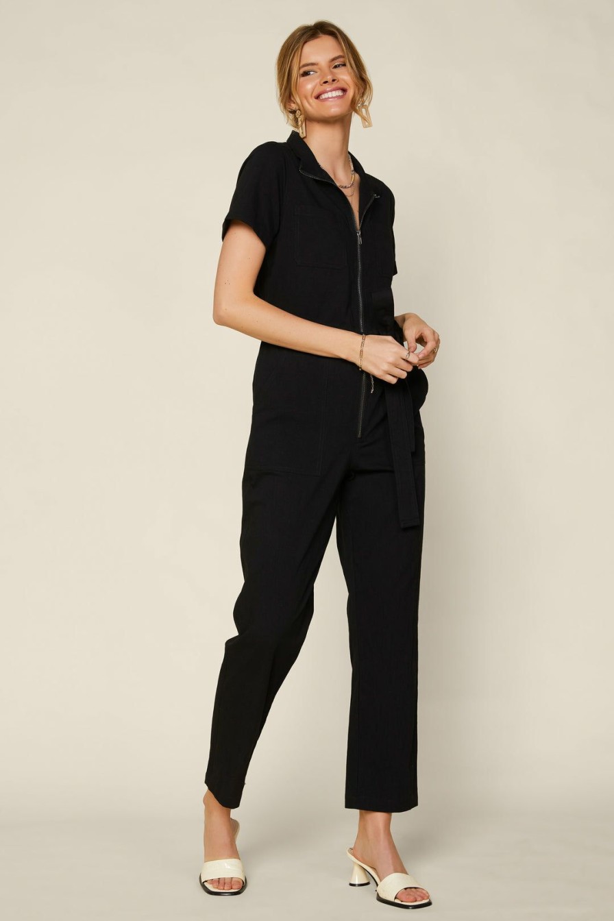 Clothing Skies Are Blue | Skies Are Blue New In Clothing Zip Front Utility Jumpsuit Black