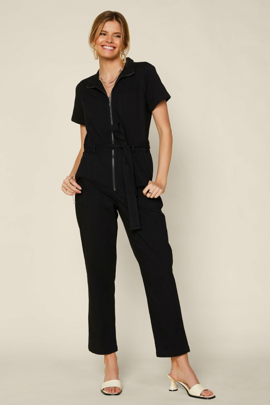 Clothing Skies Are Blue | Skies Are Blue New In Clothing Zip Front Utility Jumpsuit Black