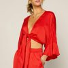 Clothing Skies Are Blue | Skies Are Blue Front Tie Kimono Top New In Clothing Coral Red