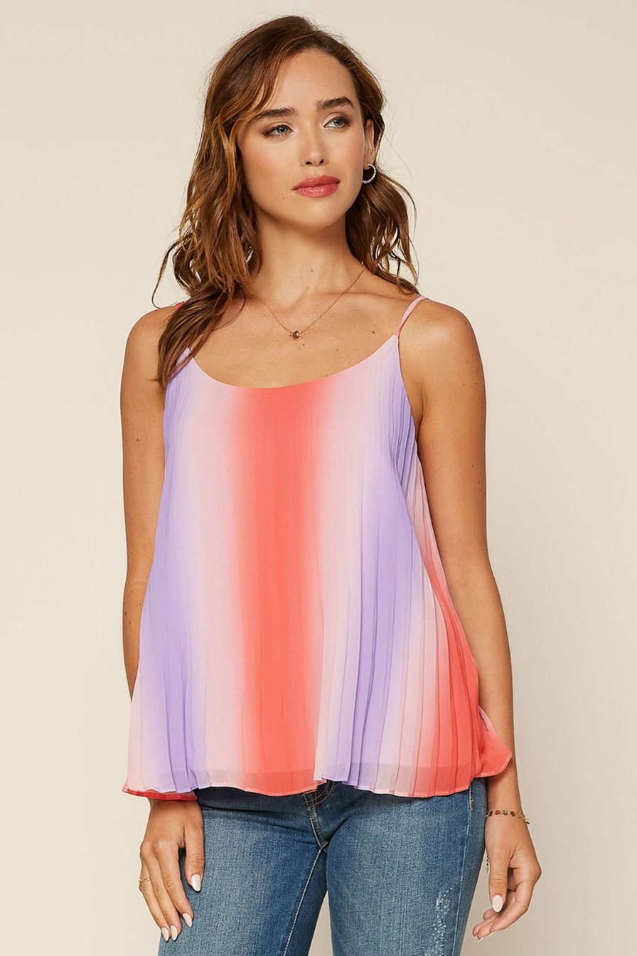 Clothing Skies Are Blue | Skies Are Blue Clothing Ombre Pleated Tank Top Lavender-Coral