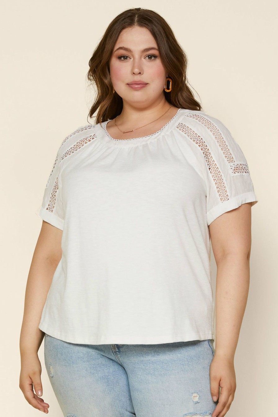 Clothing Skies Are Blue | Skies Are Blue Plus Size Lace Detail Knit Top White