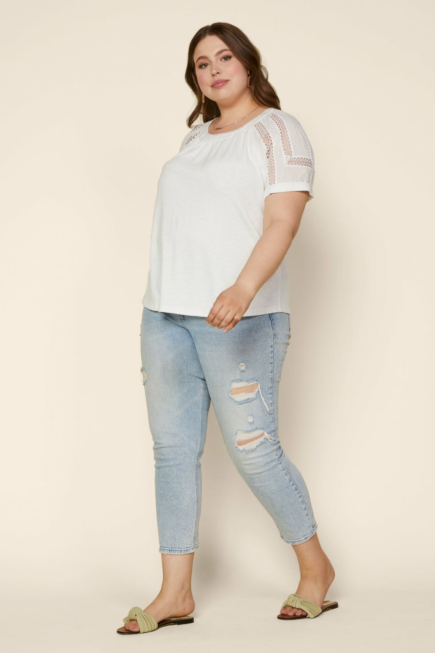 Clothing Skies Are Blue | Skies Are Blue Plus Size Lace Detail Knit Top White