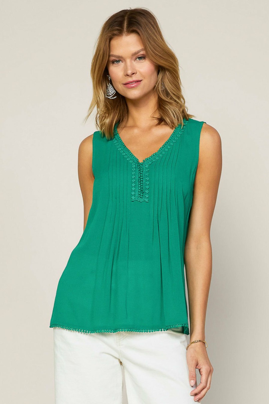 Clothing Skies Are Blue | Skies Are Blue Lace Detail Tank Top Kelly-Green