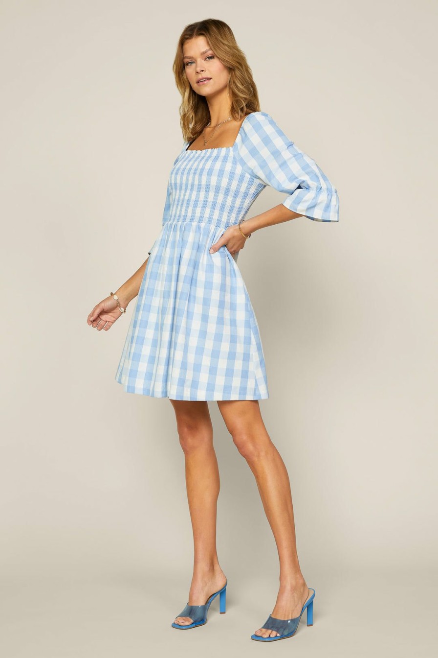 Clothing Skies Are Blue | Skies Are Blue Gingham Smocked Dress Light Blue