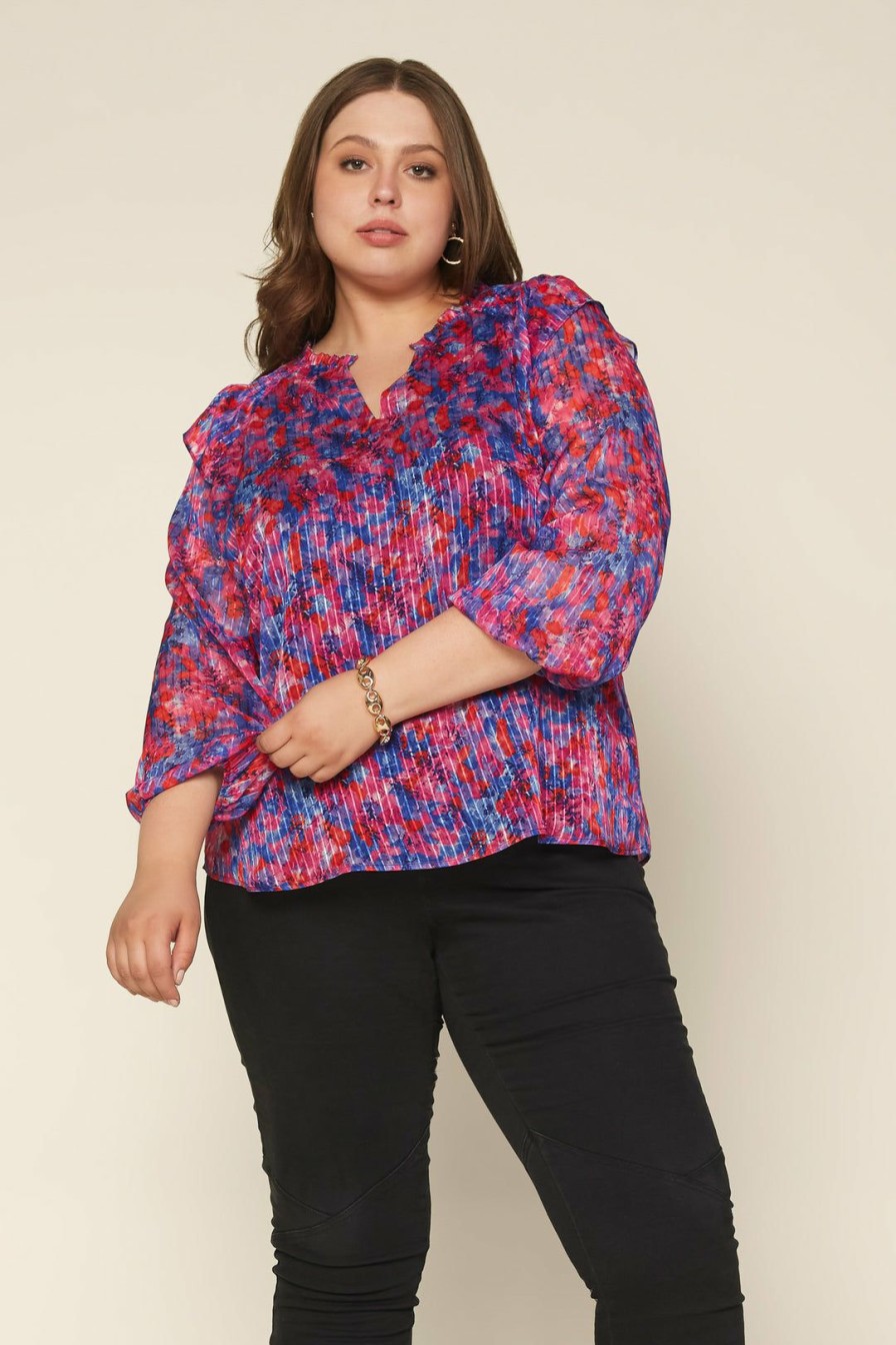 Plus Size Skies Are Blue | Skies Are Blue Clothing Plus Size Multicolor Smocked Woven Top Cobalt-Hot Pink