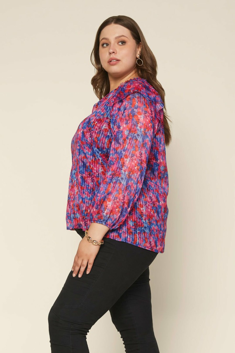 Plus Size Skies Are Blue | Skies Are Blue Clothing Plus Size Multicolor Smocked Woven Top Cobalt-Hot Pink