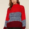 Clothing Skies Are Blue | Skies Are Blue Colorblock Mock Neck Sweater Clothing Burgundy-Blue