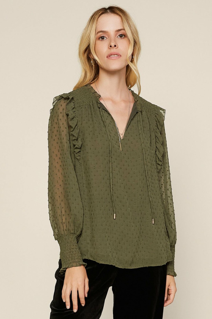 Clothing Skies Are Blue | Skies Are Blue Clip Dot Ruffle Blouse Clothing Olive