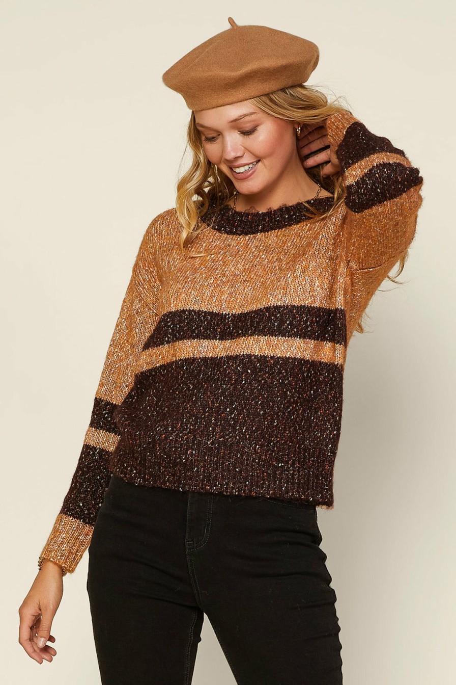 Clothing Skies Are Blue | Skies Are Blue Marled Two Tone Sweater Clothing Caramel Brown