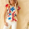 Clothing Skies Are Blue | Skies Are Blue Valery Floral Peplum Top Cream Red Floral