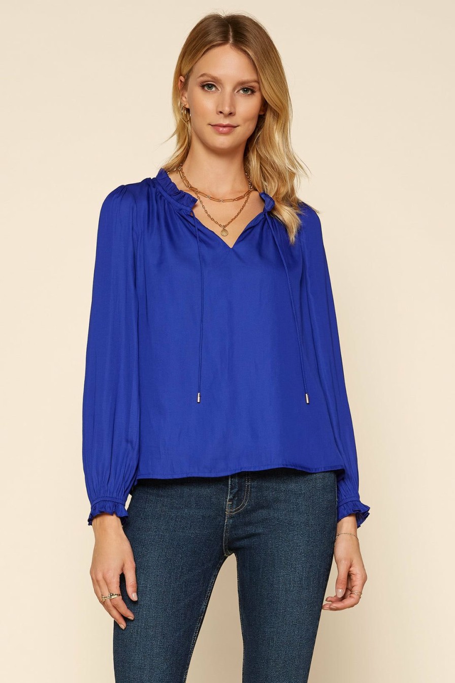 Clothing Skies Are Blue | Skies Are Blue Sophia Ruffled Blouse Clothing Cobalt