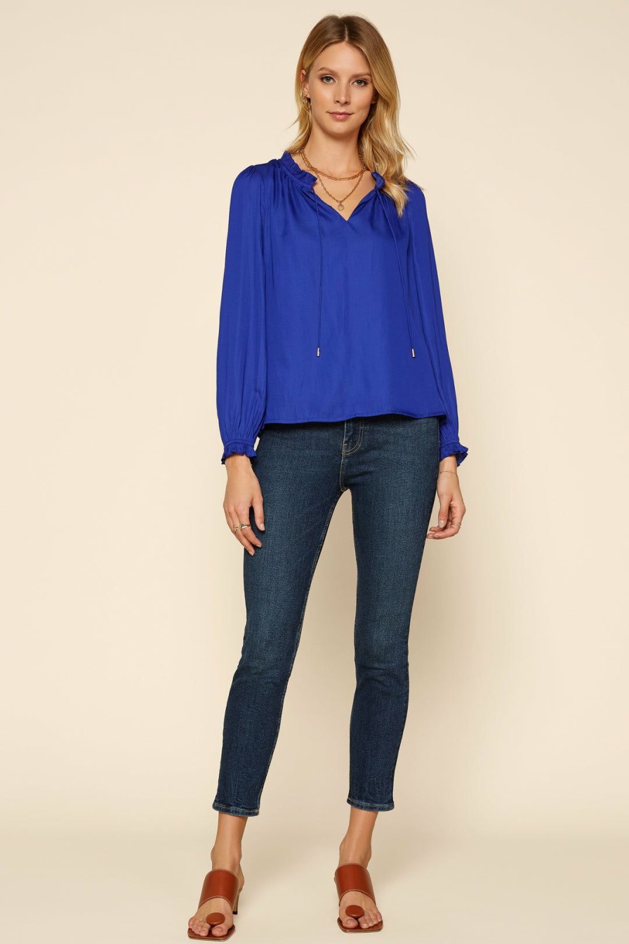 Clothing Skies Are Blue | Skies Are Blue Sophia Ruffled Blouse Clothing Cobalt