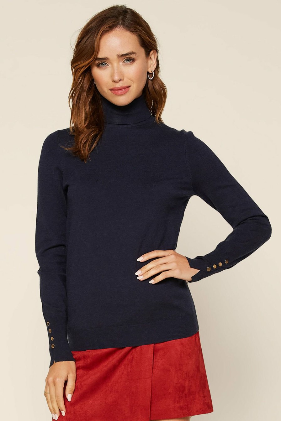 Clothing Skies Are Blue | Skies Are Blue Turtleneck Button Sleeve Top Navy